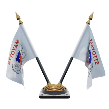 Mayotte Double Desk Flag Stand  3D Illustration