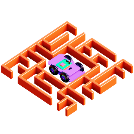 Maze with Autonomous Car Robot  3D Icon