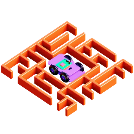 Maze with Autonomous Car Robot  3D Icon