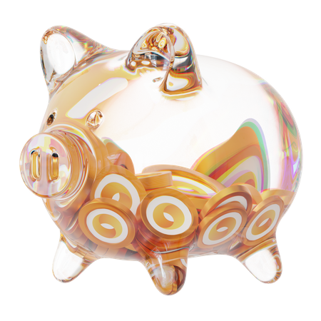 Mc Clear Glass Piggy Bank With Decreasing Piles Of Crypto Coins  3D Icon