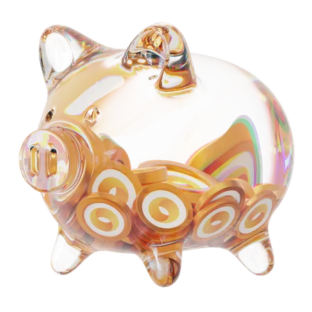 Mc Clear Glass Piggy Bank With Decreasing Piles Of Crypto Coins  3D Icon