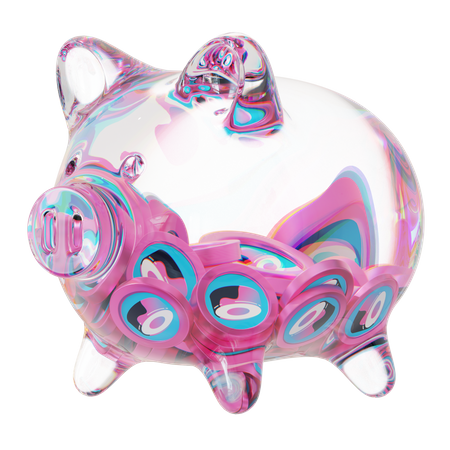 Mealheiro de vidro transparente de sushi com pilhas decrescentes de moedas criptográficas  3D Icon