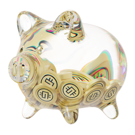 Mealheiro de vidro transparente GMT com pilhas decrescentes de moedas criptográficas  3D Icon