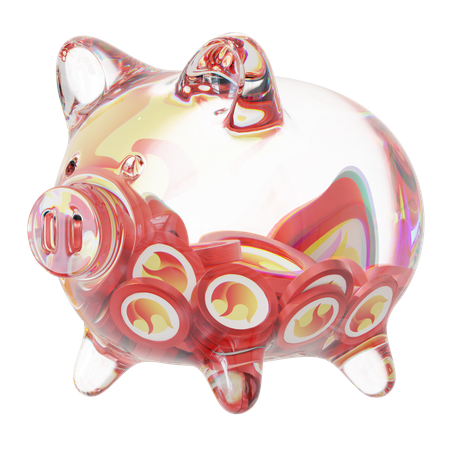 Mealheiro de vidro transparente Luna com pilhas decrescentes de moedas criptográficas  3D Icon