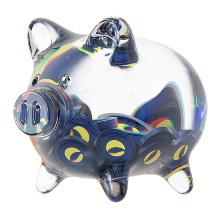 Mealheiro de vidro transparente Lunc com pilhas decrescentes de moedas criptográficas  3D Icon
