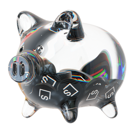Mealheiro de vidro transparente Skl com pilhas decrescentes de moedas criptográficas  3D Icon