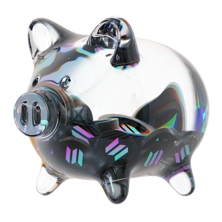Mealheiro de vidro transparente Sol com pilhas decrescentes de moedas criptográficas  3D Icon