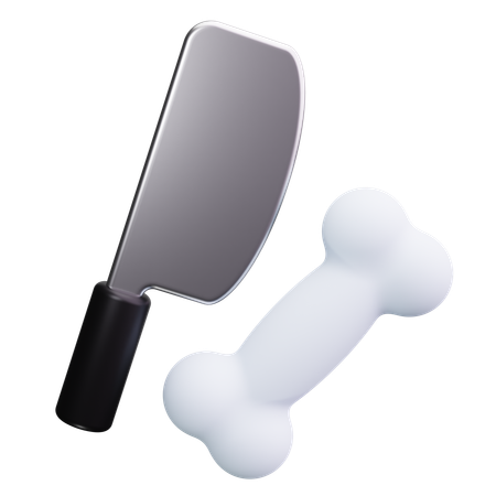 Meat Cleaver and Bone  3D Icon