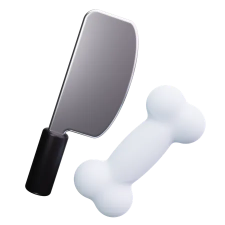 Meat Cleaver and Bone  3D Icon