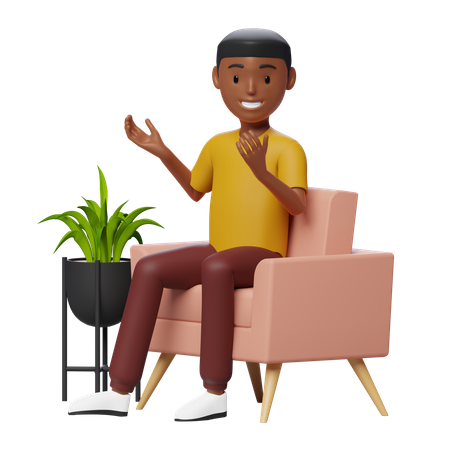 Guy parlant assis sur un canapé  3D Illustration