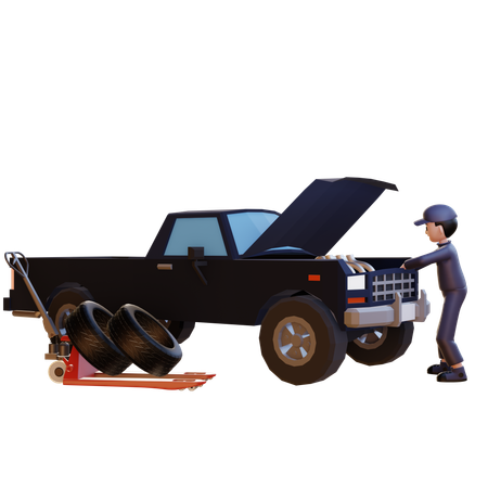 Mecânico consertando carro  3D Icon