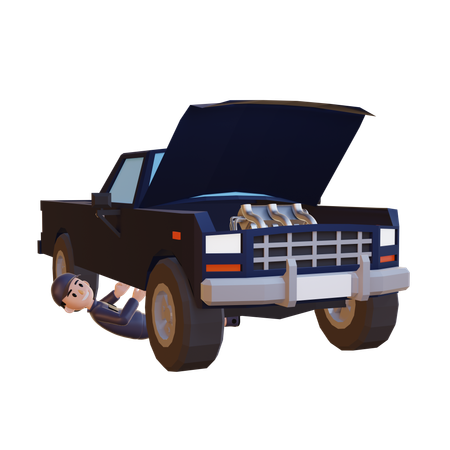 Mecânico consertando carro deitado embaixo do carro  3D Icon
