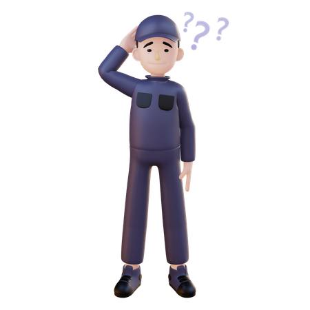 Mechanic Confused While Standing  3D Illustration