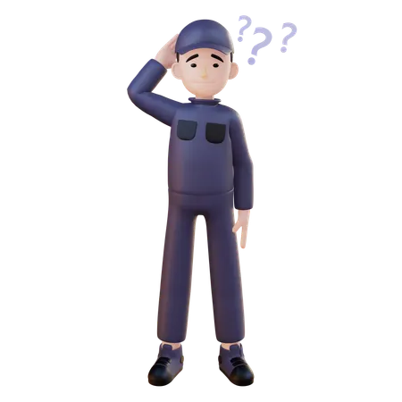 Mechanic Confused While Standing  3D Illustration