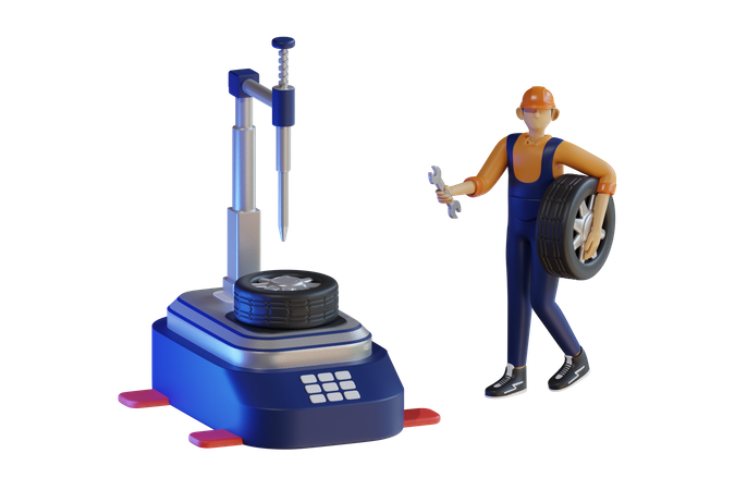 Mechanic doing wheel balance and alignment  3D Icon