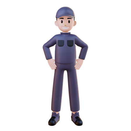 Mechanic Giving Standing Pose With Hand  3D Icon