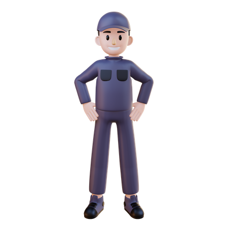 Mechanic Giving Standing Pose With Hand  3D Illustration
