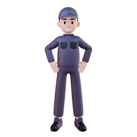 Mechanic Giving Standing Pose With Hand  3D Illustration