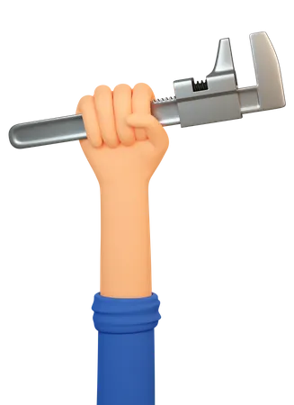 Mechanic Hand Holds Adjustable Spanner  3D Illustration
