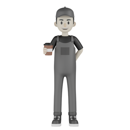 Mechanic Holding Coffee 3D Illustration