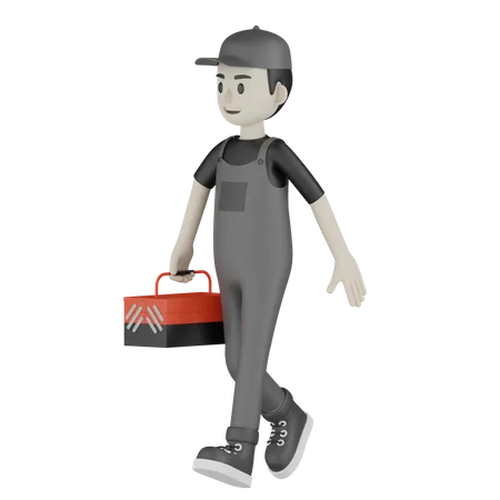 Mechanic Holding Repair Kit  3D Illustration