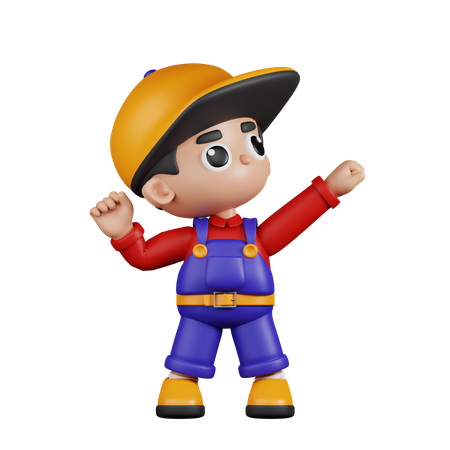 Mechanic Looking Victorious  3D Illustration