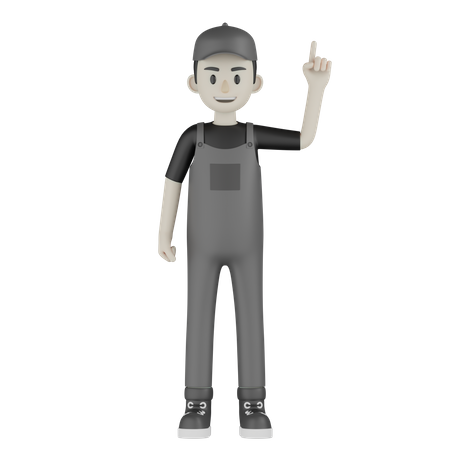 Mechanic Pointing Something  3D Illustration