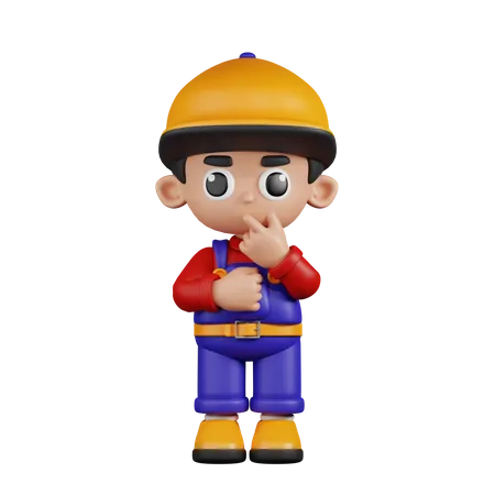 Mechanic Showing Curious Pose  3D Illustration