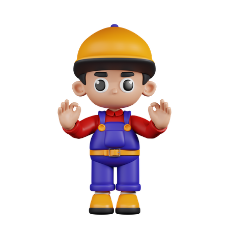 Mechanic Showing Ok Hand Gesture  3D Illustration