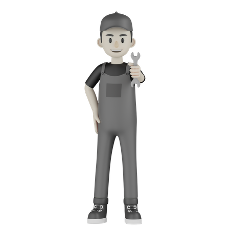 Mechanic Showing Wrench 3D Illustration