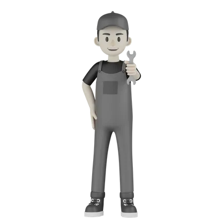 Mechanic Showing Wrench 3D Illustration