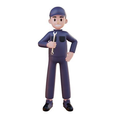 Mechanic Standing While Carrying Wrench  3D Icon