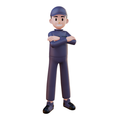Mechanic Standing With Folding Hand  3D Illustration