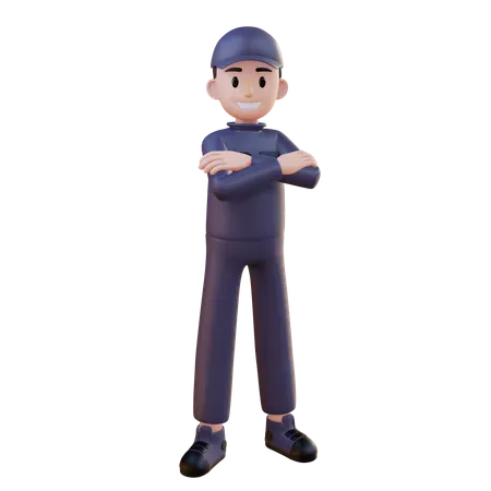 Mechanic Standing With Folding Hand  3D Illustration