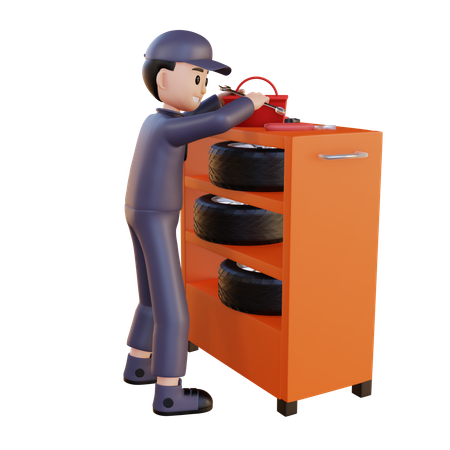 Mechanic With Wrack Holder  3D Illustration