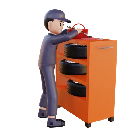 Mechanic With Wrack Holder  3D Illustration