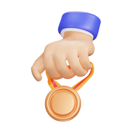 Main et médaille de bronze  3D Icon