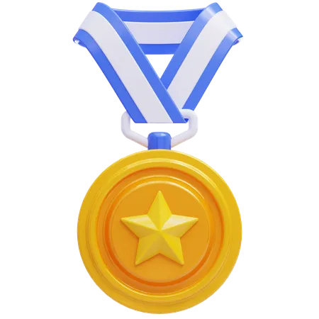 Medalla de oro con estrella.  3D Icon