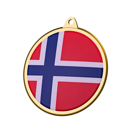 Insignia de medalla con la bandera de Noruega  3D Icon