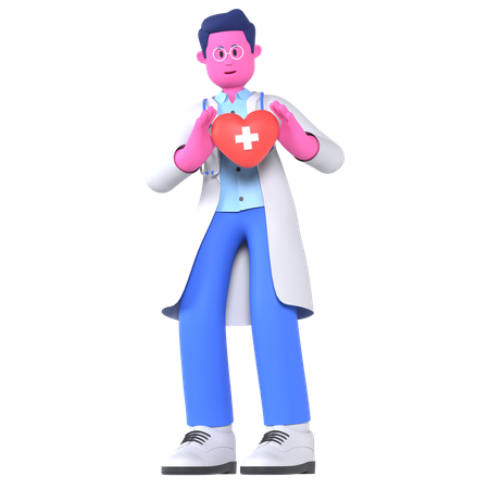 Docteur avec un cœur sain  3D Illustration