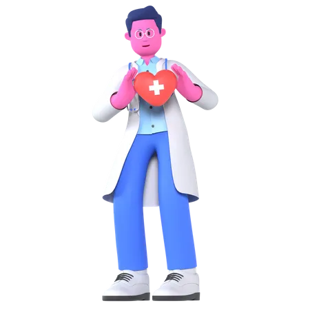 Docteur avec un cœur sain  3D Illustration