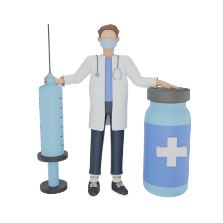 Médecin avec vaccin corona  3D Icon