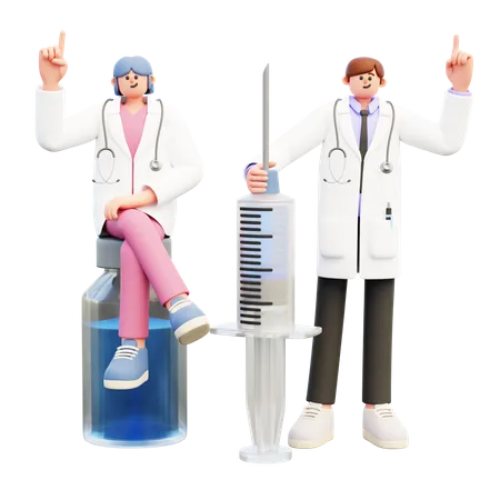 Couple de médecins donnant des conseils sur la vaccination  3D Illustration