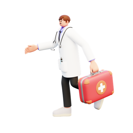 Médecin courant pour une urgence médicale  3D Illustration