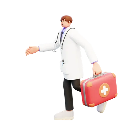 Médecin courant pour une urgence médicale  3D Illustration