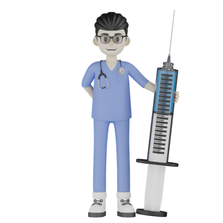 Médecin debout avec injection  3D Illustration