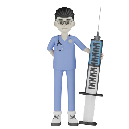 Médecin debout avec injection  3D Illustration