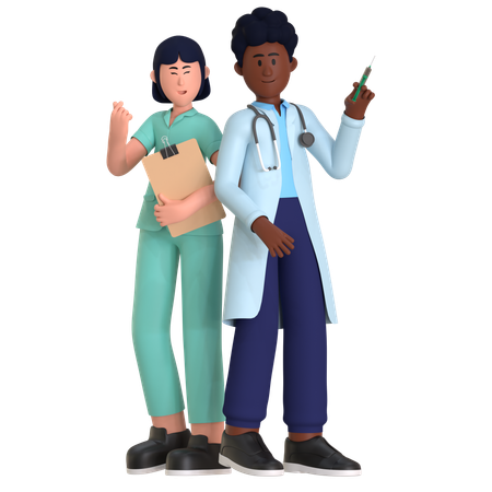 Médecin et infirmière donnant une pose debout  3D Illustration