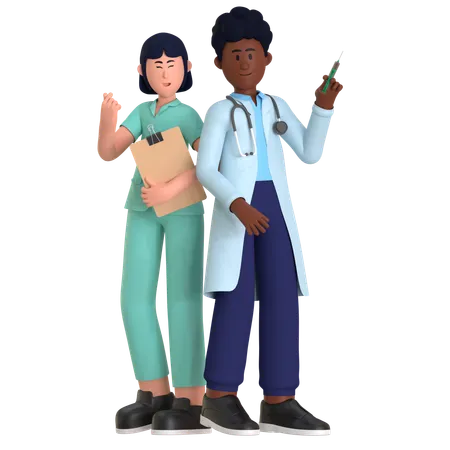 Médecin et infirmière donnant une pose debout  3D Illustration