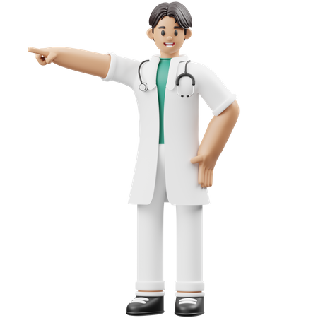 Médecin de sexe masculin pointant quelque chose dans la direction gauche  3D Illustration